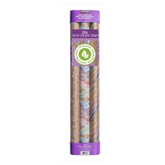 Kirkland Signature Double Sided Everyday Gift Wrapping Paper 3 Rolls Recyclable - Picture 1 of 5